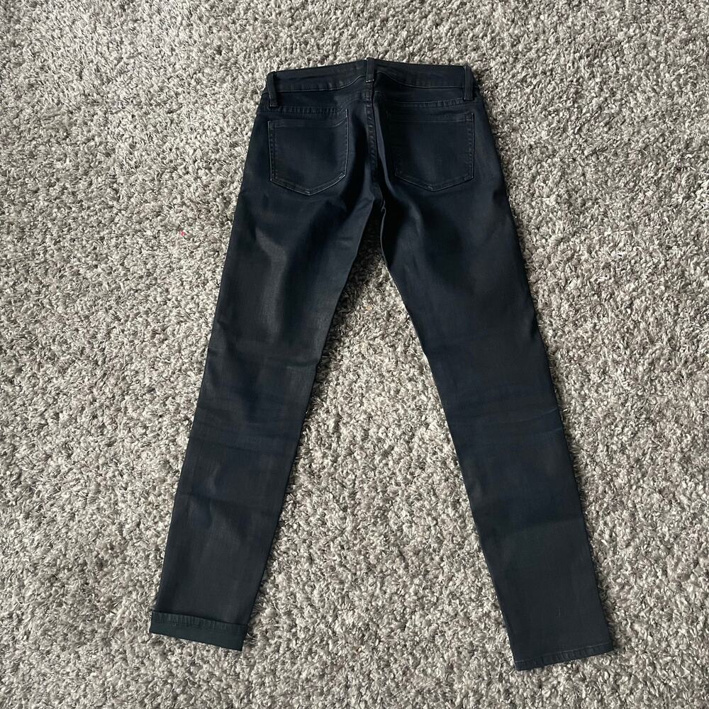The Kooples Leather Effect Waxed Black Denim Short Fit Jeans Size 25 - Picture 6 of 10